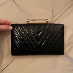Sondra Roberts Black Diamond-Pattern Patent Clutch